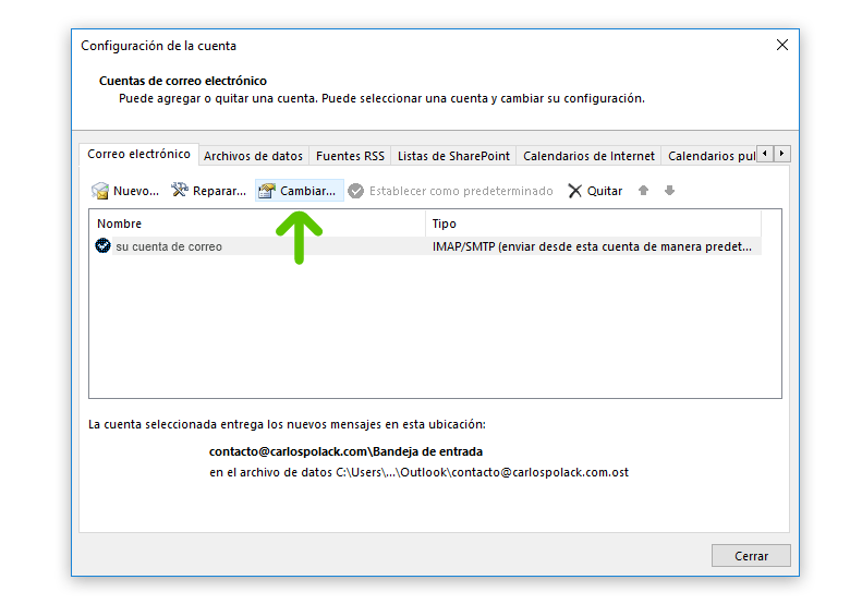 Imagen en la que se indica el segundo paso para configurar una cuenta POP