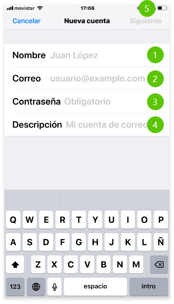 Imagen en la que se indica una parte del segundo paso para configurar una cuenta de correo IMAP