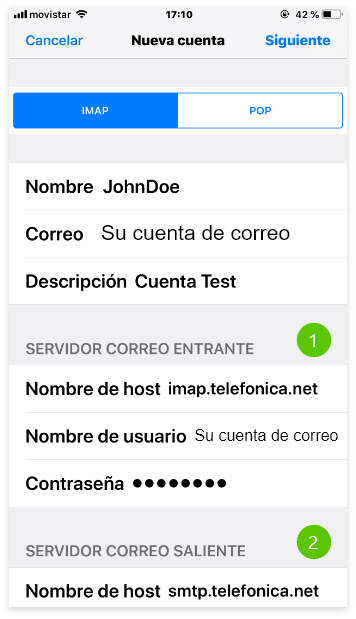 Imagen en la que se indica el cuarto paso para configurar una cuenta de correo IMAP