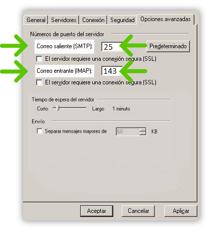 Imagen en la que se indica el paso 8 para configurar una cuenta IMAP para Outlook Express