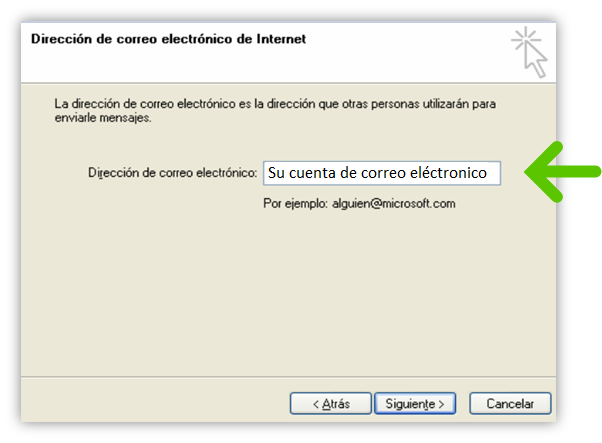 Imagen en la que se indica el paso 2 para configurar una cuenta POP para Outlook Express