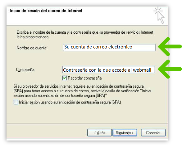 Imagen en la que se indica el paso 4 para configurar una cuenta POP para Outlook Express