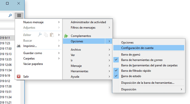 Imagen en la que se indica el primer paso para configurar una cuenta POP