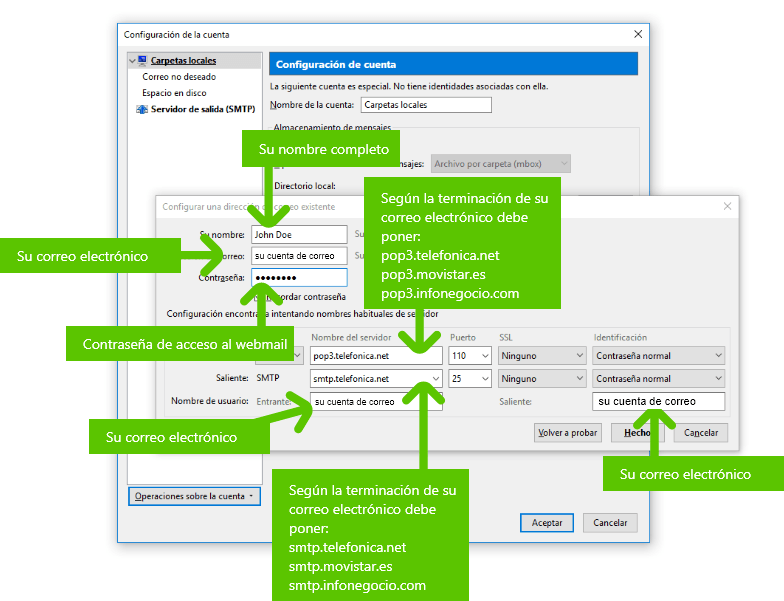 Imagen en la que se indica el tercer paso para configurar una cuenta POP